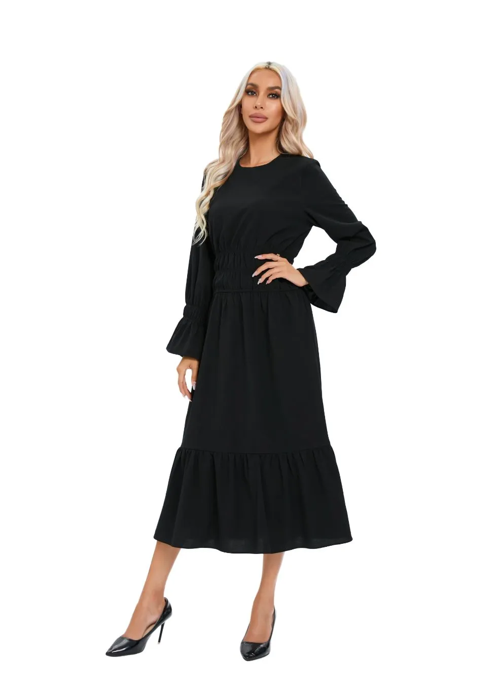 Midnight Elastic Waist Midi Dress