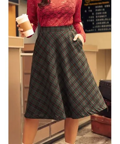 ModCloth Golden Hour Gal Midi Skirt in Red And Green Plaid