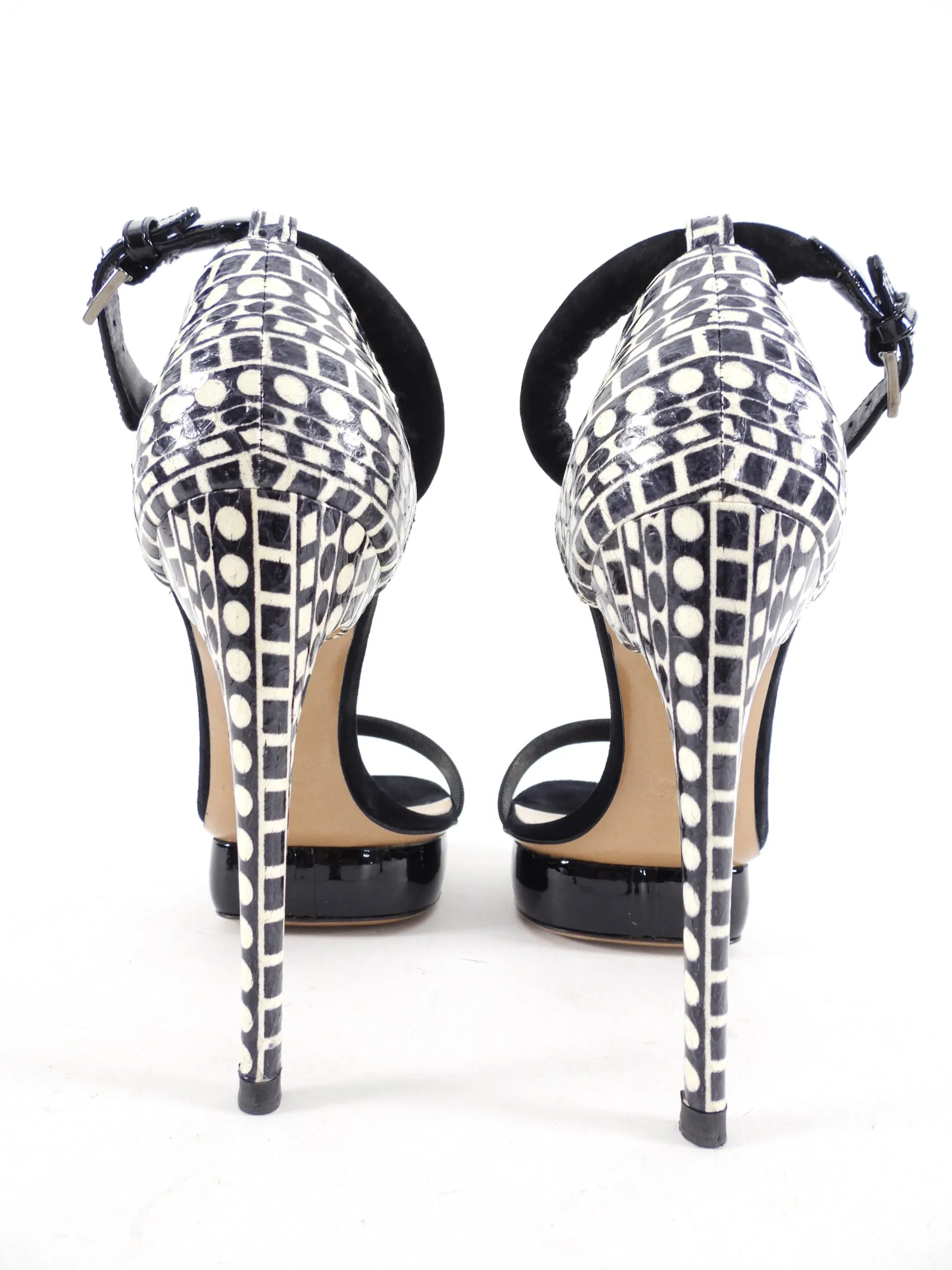 Nicholas Kirkwood Black and White Suede Patent Bauhaus Heels - 7.5