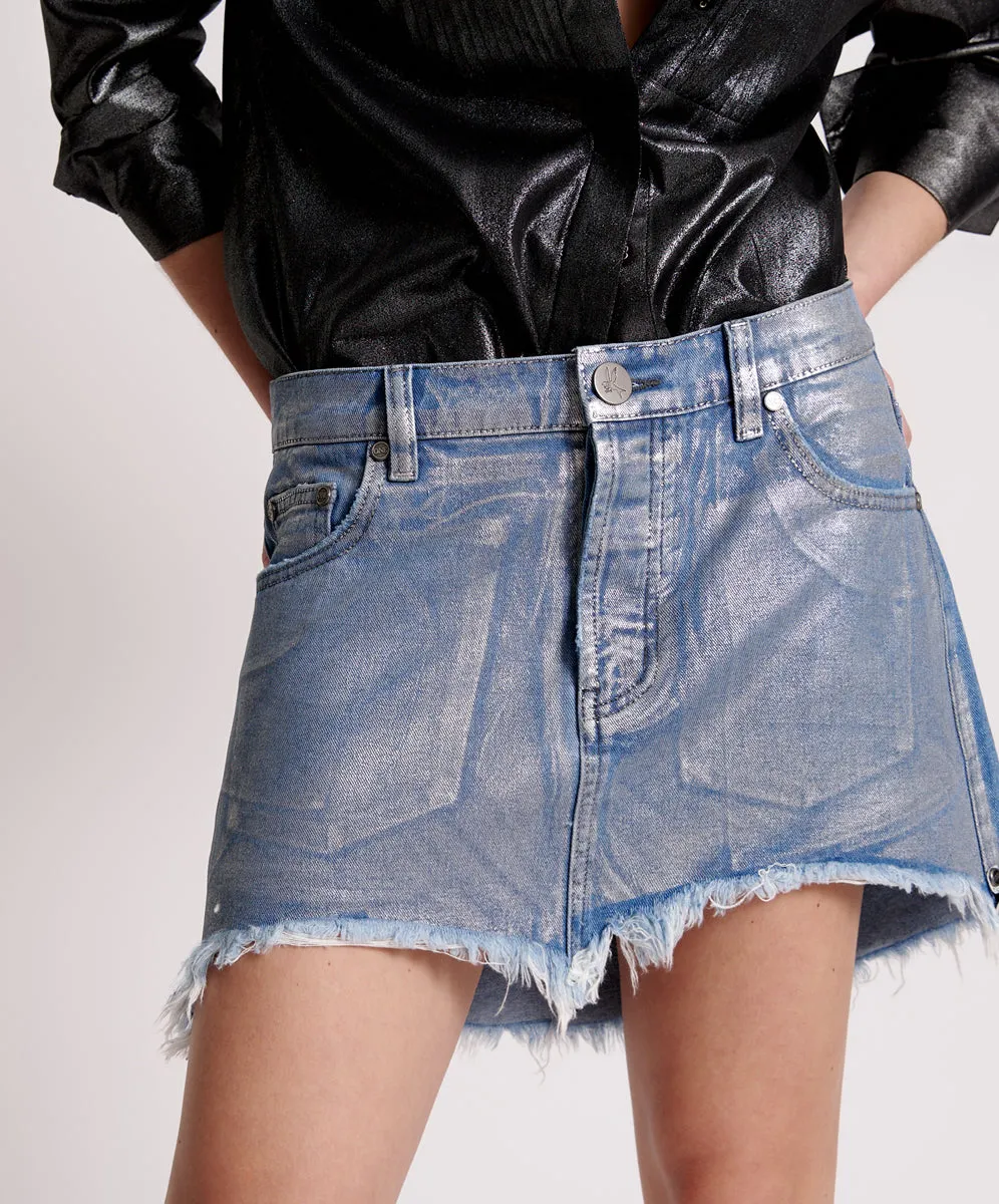 One Teaspoon - Blue Future Junkyard Relaxed Denim Mini Skirt - Metal Blue