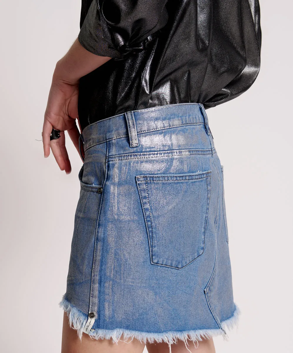 One Teaspoon - Blue Future Junkyard Relaxed Denim Mini Skirt - Metal Blue