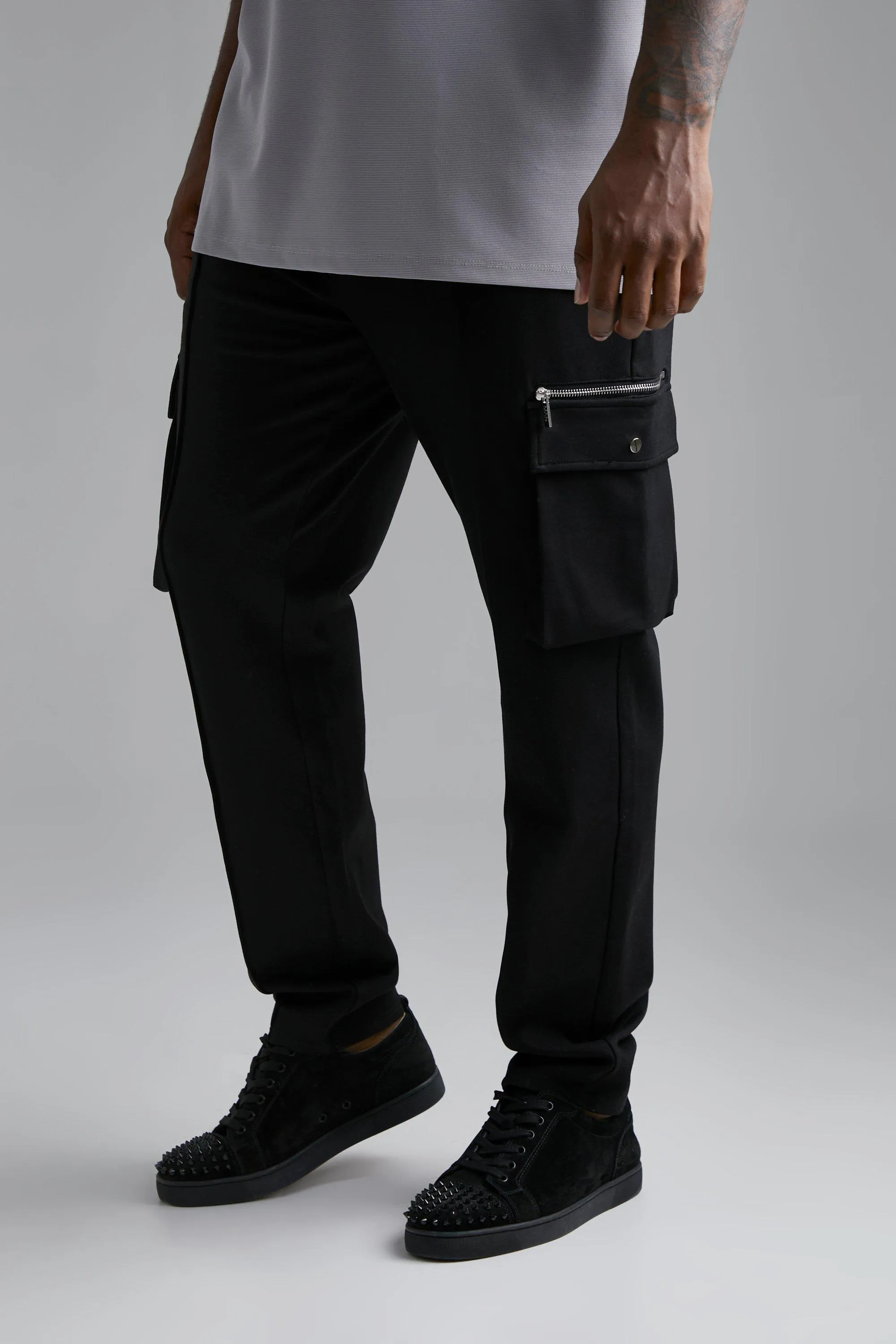 Plus Sim Fit Elastic Waist Luxe Cargo Pant | boohooMAN UK