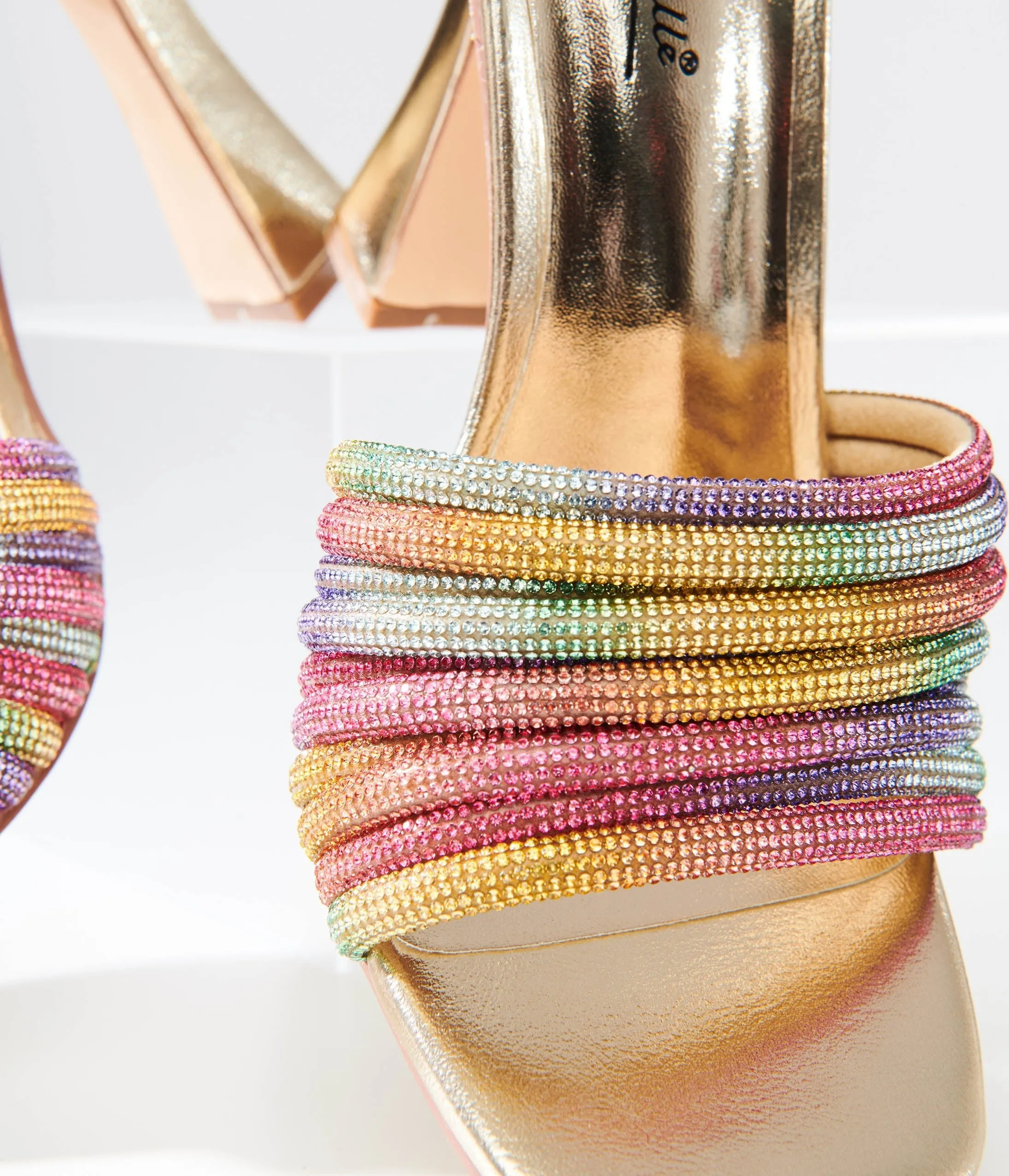 Rainbow Rhinestone & Metallic Gold Heels