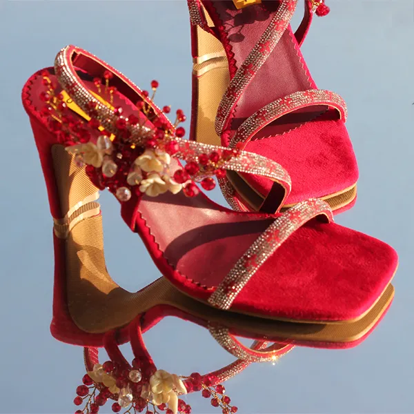 Red Fancy & Stylish Heel Sandal for women