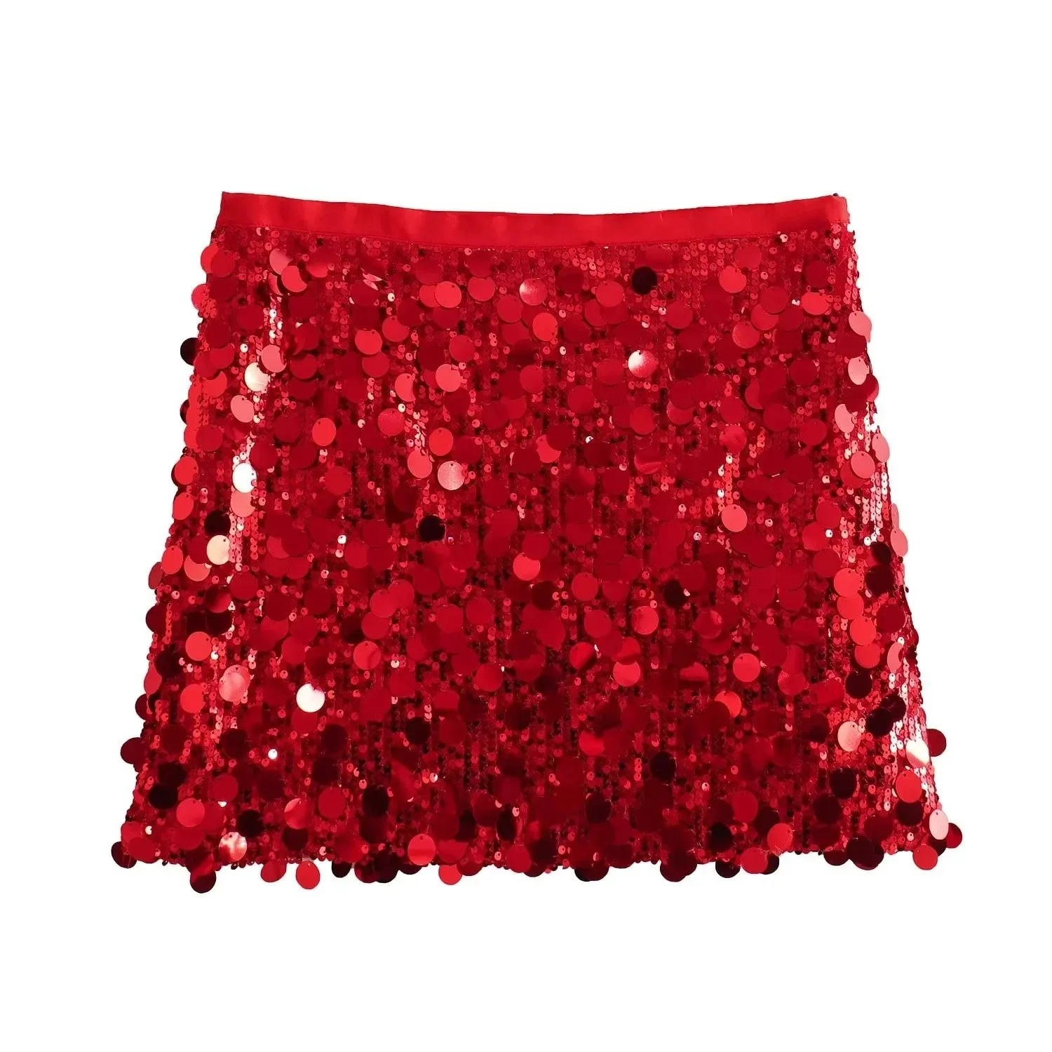 Sexy Chic Red Sequined Mini Party Skirts Fashion 2024 Sheath Elegant Evening Club Skirts Y2K Girl Shiny Skirts