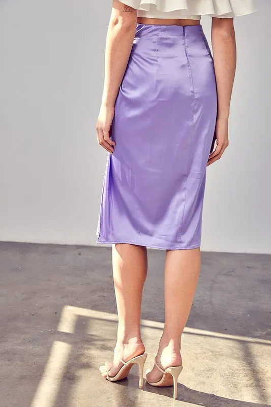 Side Gathered Skirt With Short Slit