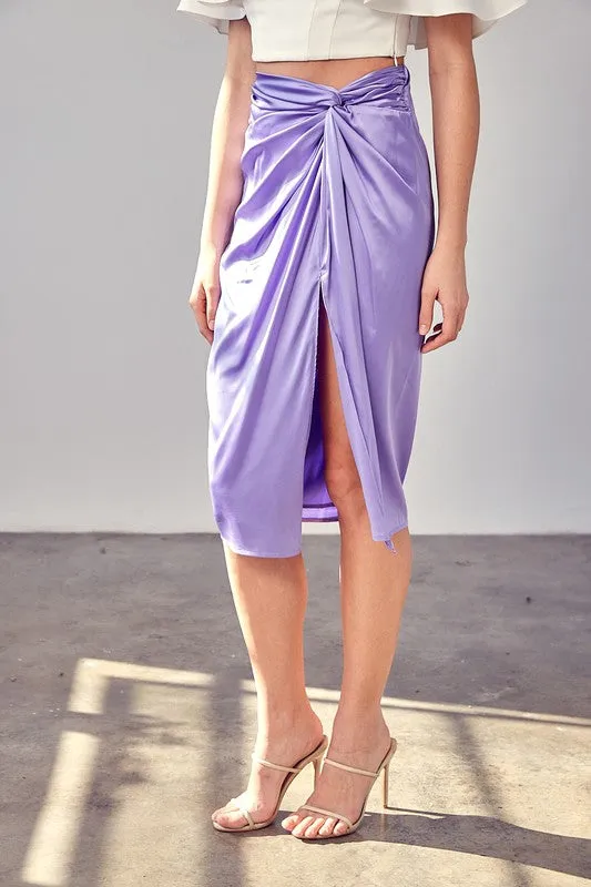 Side Gathered Skirt With Short Slit