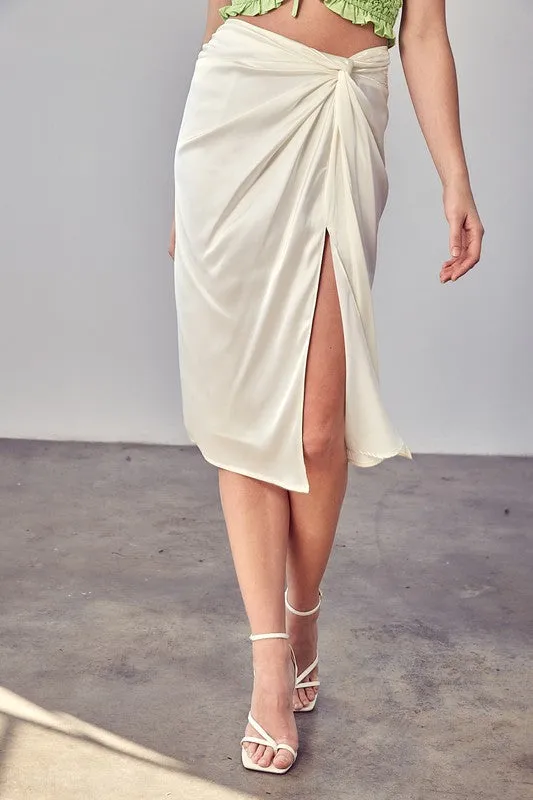 Side Gathered Skirt With Short Slit