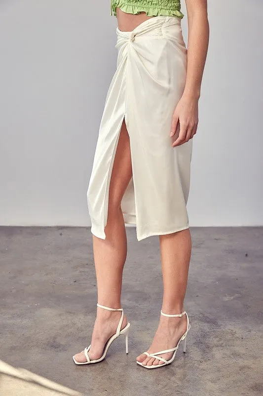 Side Gathered Skirt With Short Slit