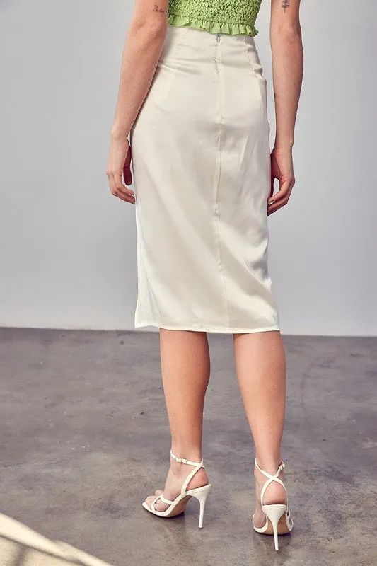 Side Gathered Skirt With Short Slit