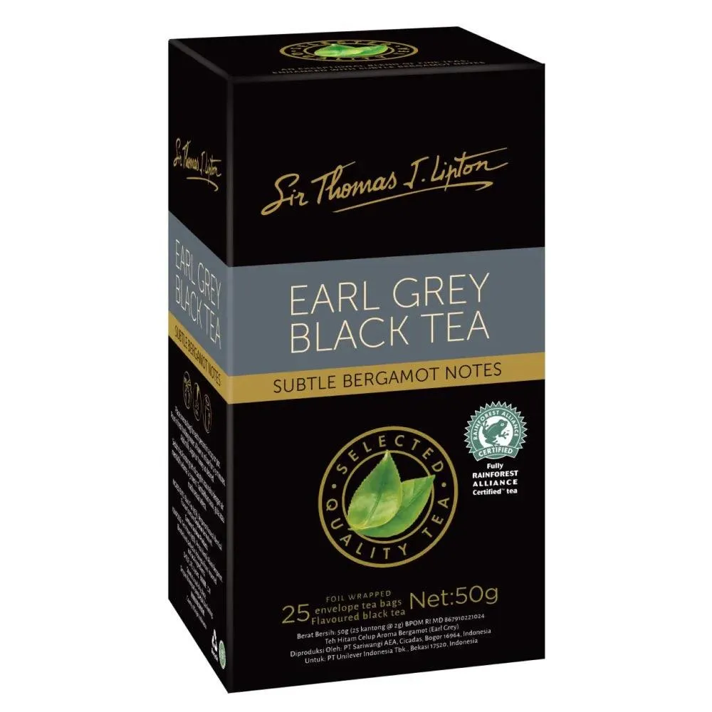 Sir Thomas Lipton Teabags Earl Grey Black Tea 25 Bags Pack 6