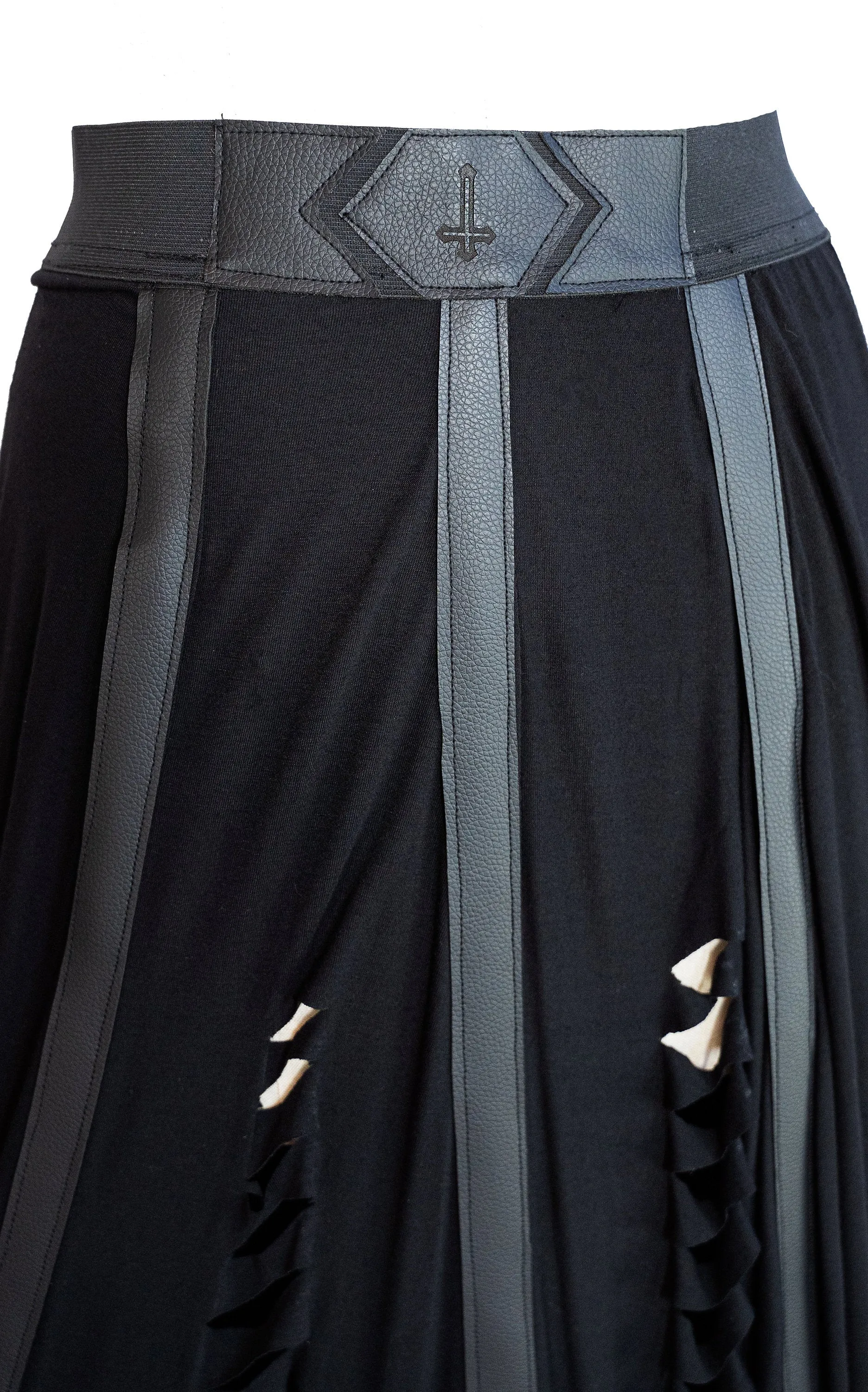 Slashed n cut vegan leather detail laser etched maxi skirt