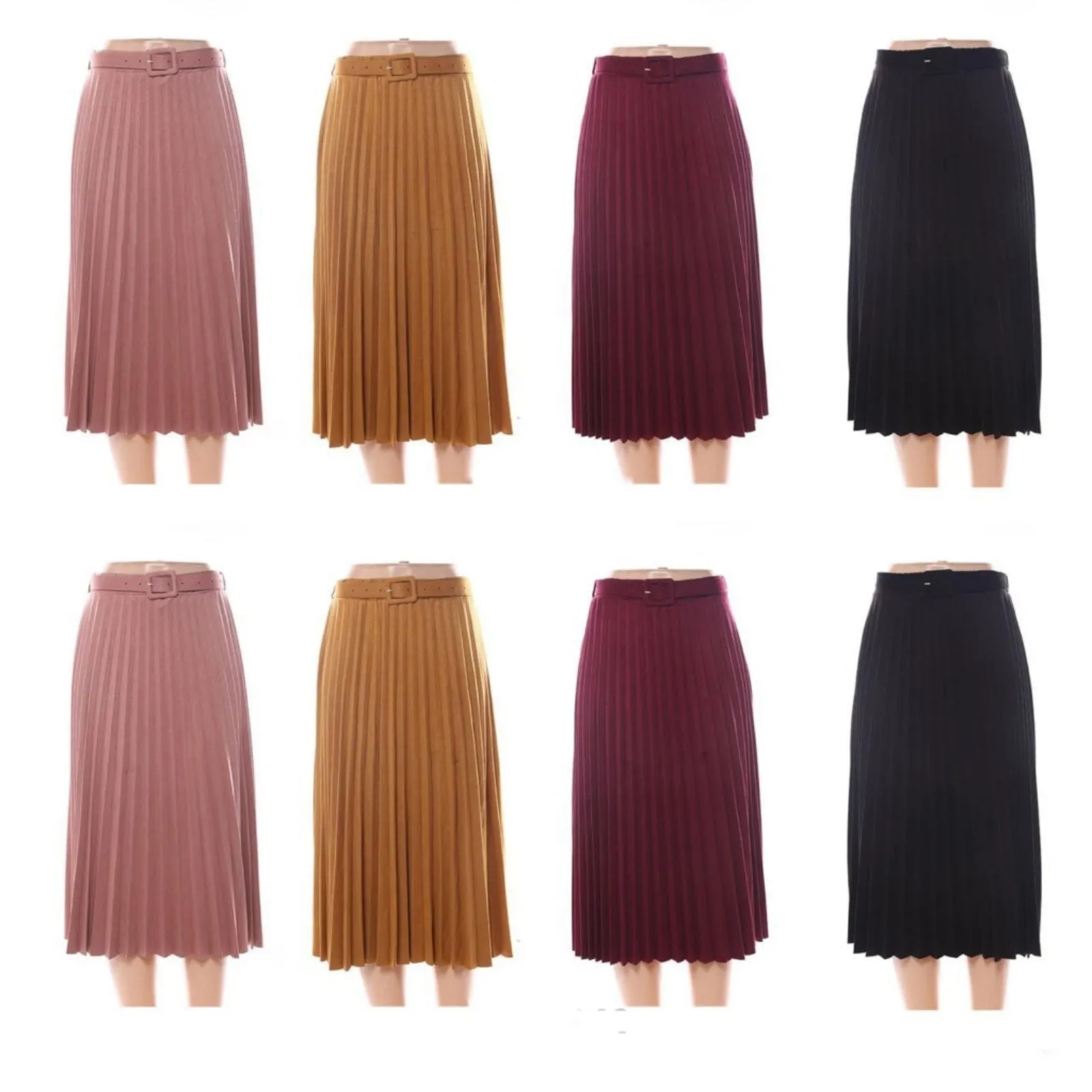 Suade Belted Pleated Midi Skirts