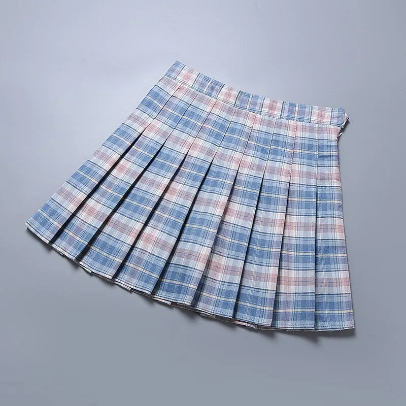 Summer High Waist Girl Pleated Korean Japanese Style Ladies Sweet Plaid Mini Women JK A-Line Skirts