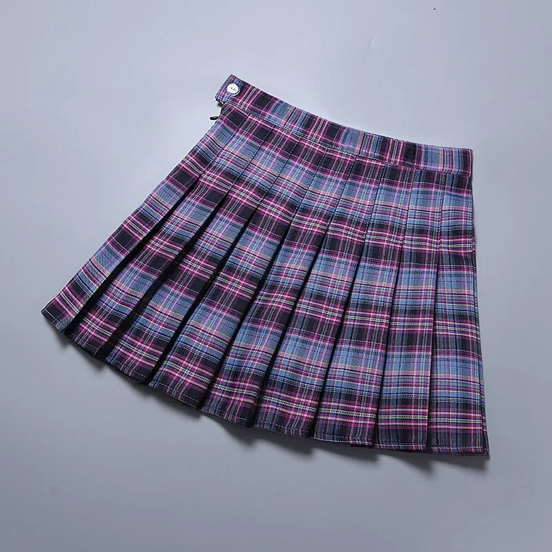 Summer High Waist Girl Pleated Korean Japanese Style Ladies Sweet Plaid Mini Women JK A-Line Skirts