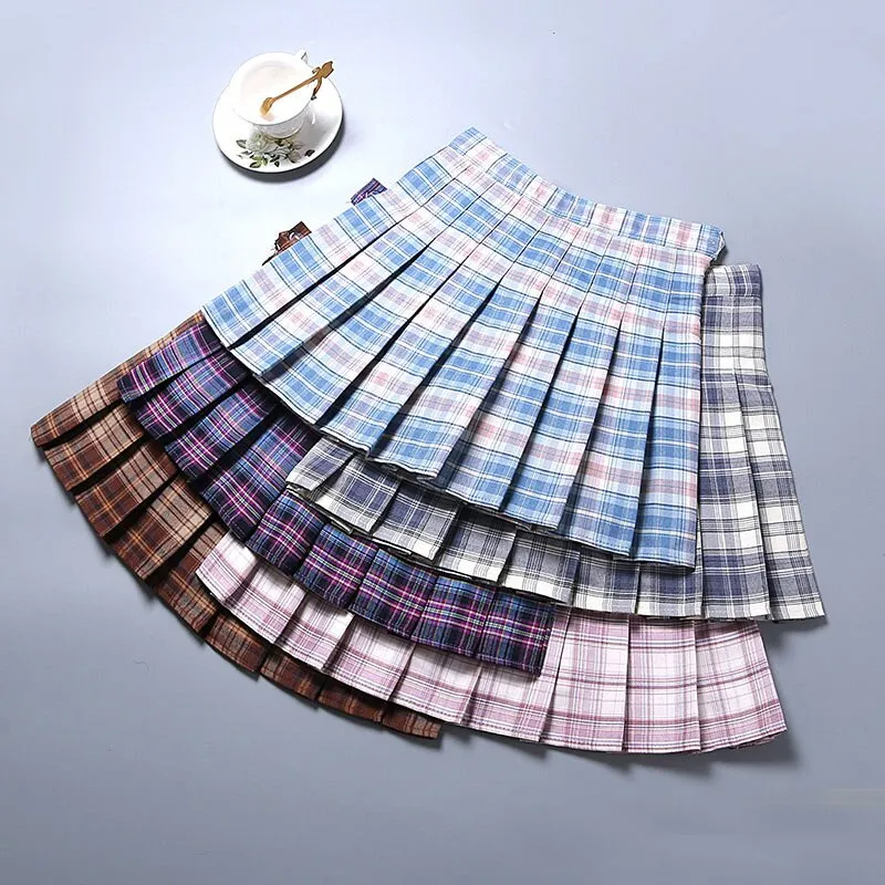 Summer High Waist Girl Pleated Korean Japanese Style Ladies Sweet Plaid Mini Women JK A-Line Skirts