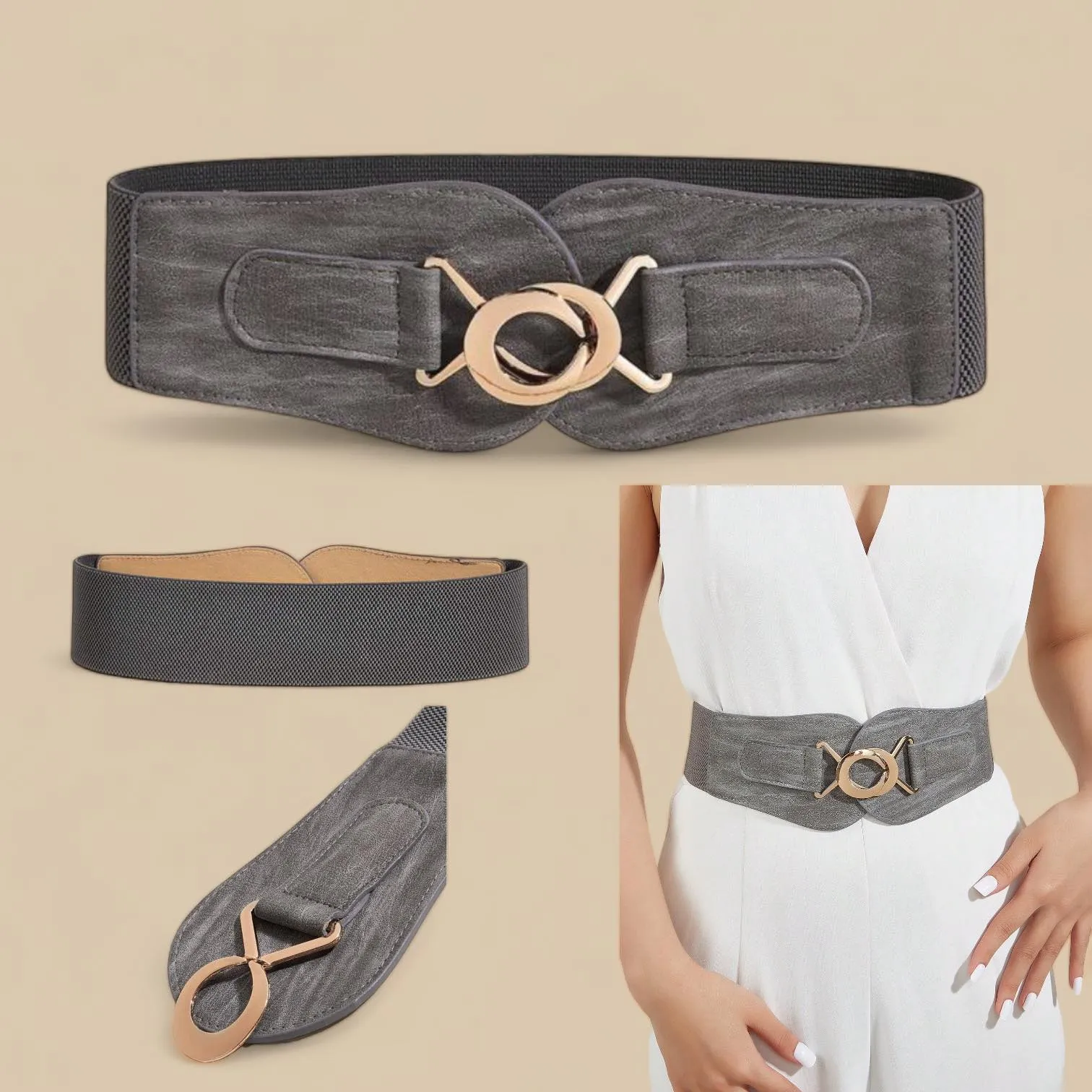 TAILLE Wide Waist Clasp Buckle Elastic Belt