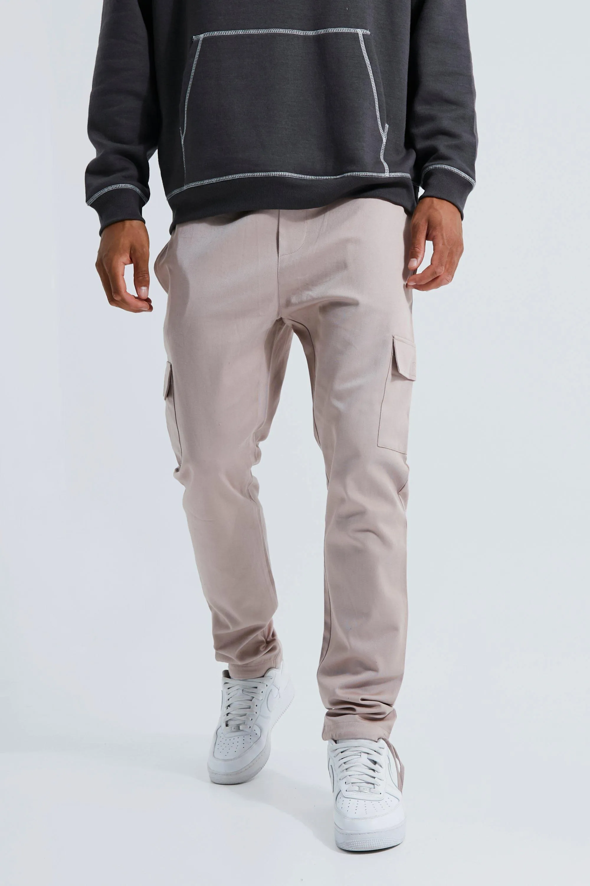 Tall Skinny Fit Elastic Waist Cargo Trouser | boohooMAN UK