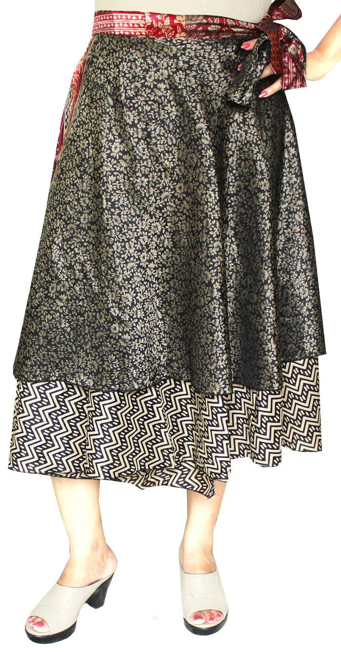 Two Layers Women's Indian Sari Magic Wrap Skirt