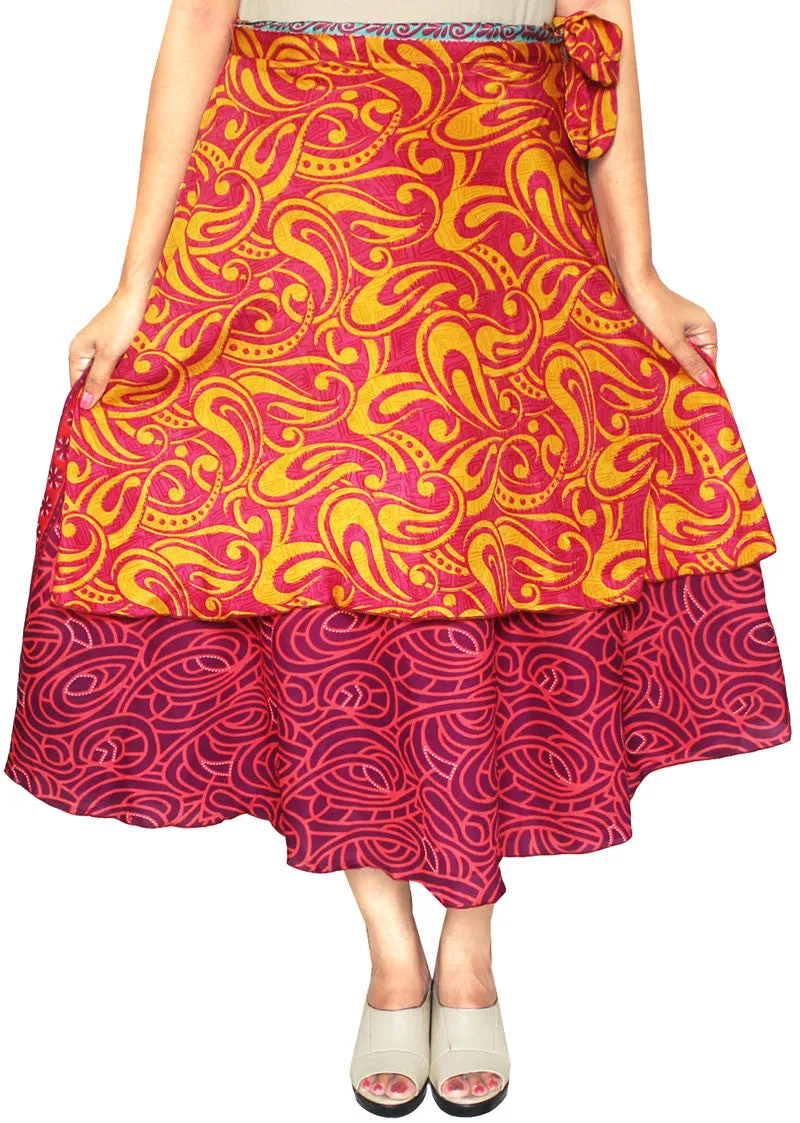 Two Layers Women's Indian Sari Magic Wrap Skirt