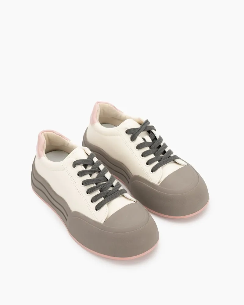 Two Tone Low Top Breathable Platform Sneakers