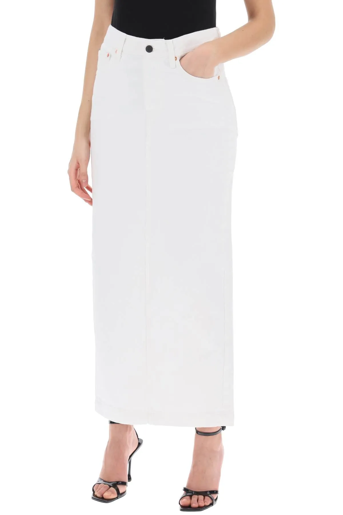 Wardrobe.nyc denim column skirt with a slim W2097PC WHITE