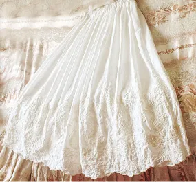 White Cotton Broderie Anglaise Embroidered Cottagecore Skirt