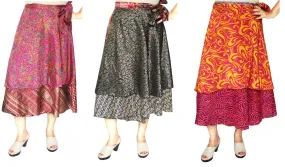 Wholesale 3 Pcs Lot Two Layers Women's Indian Sari Magic Wrap Skirt