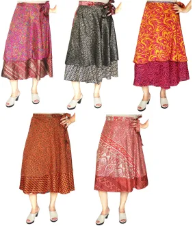 Wholesale 5 Pcs Lot Two Layers Women's Indian Sari Magic Wrap Skirt